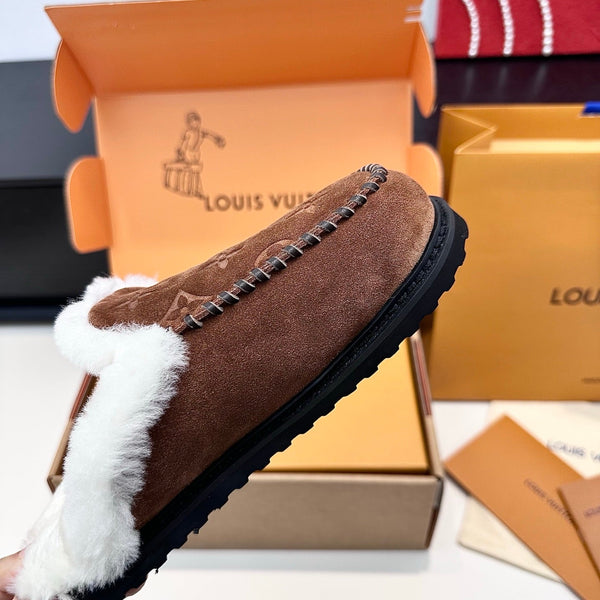 LV Ski Colorado Closed Mule Brown Chocolate Suede Wool 542229