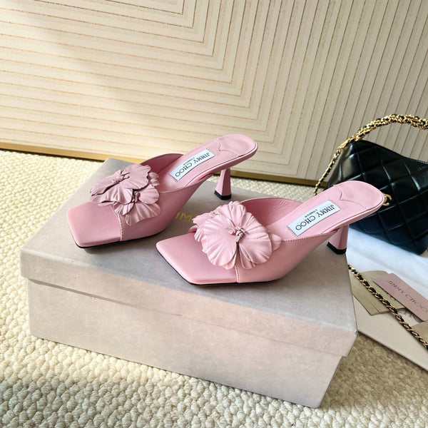 Jimmy Choo Skye Corsage Sandals Pink Sheepskin 669835