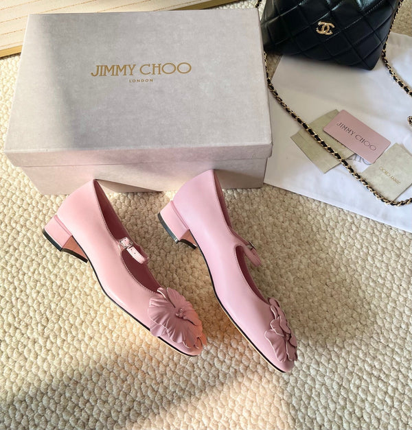 Jimmy Choo Skye Corsage Ballet Flat Pink Sheepskin 669836