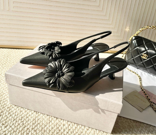 Jimmy Choo Skye Corsage Slingback Black Sheepskin 669844