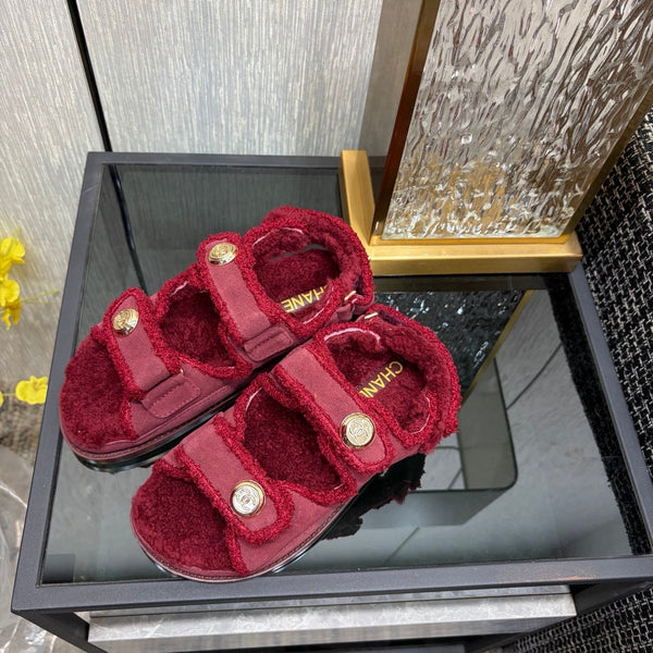 CC 26s Dad Sandals Red Suede Shearing 970114