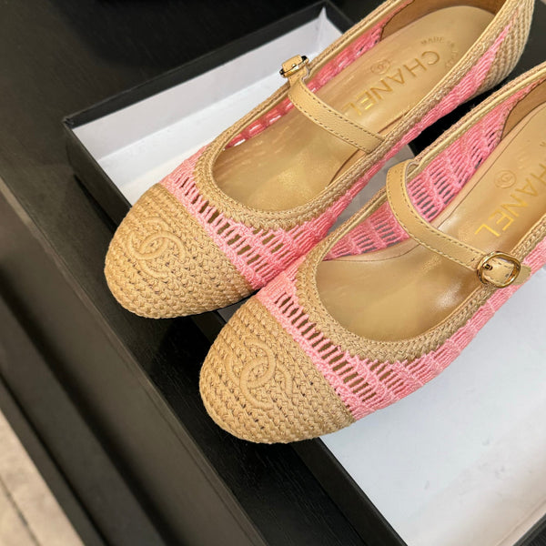 CC 25P Mary Jane 50mm Beige Pink Raffia 373788