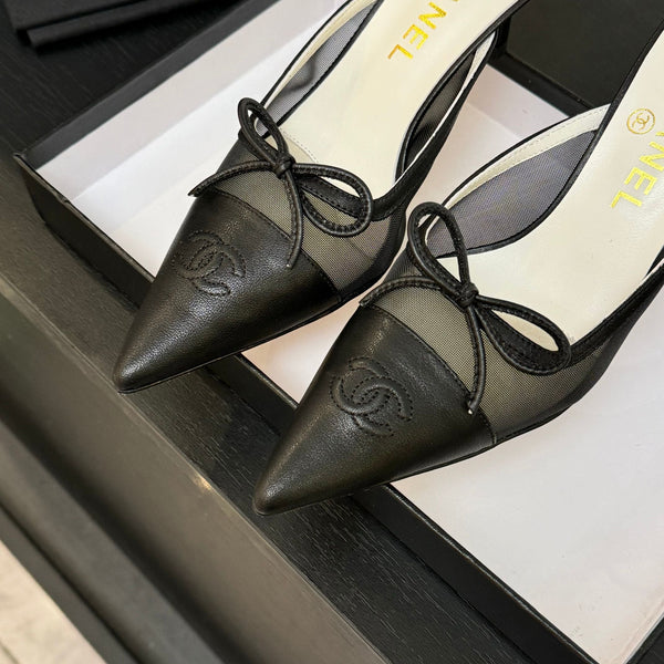 CC 26s Métiers d'Art Pointed-Toe Mule Black Mesh Sheepskin 700621