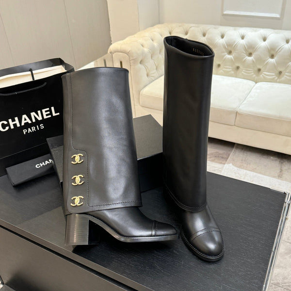 CC 26s Chunky Heel Trouser Boots Black Sheepskin 673036