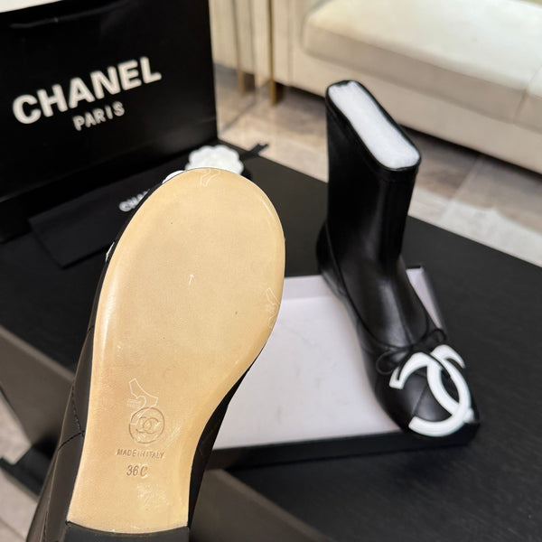 CC 26s Cap-Toe Sock Boots Black Calfskin Leather 106825