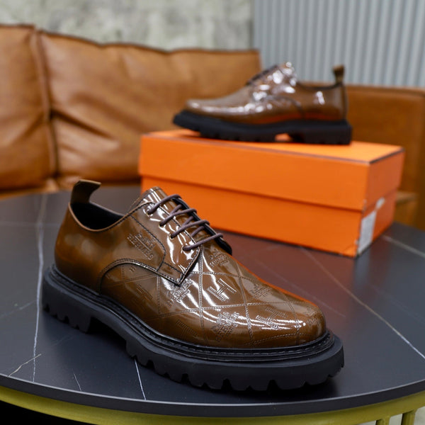 HM Men's Derby Shoes Brown Patent Leather 581372