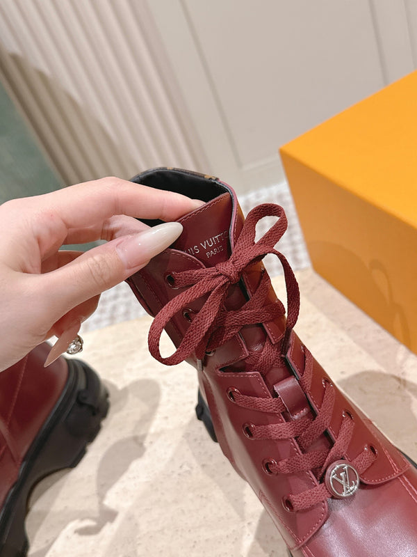 LV Squad Lace-up Ankle Boot 5cm Burgundy Cowhide 576972