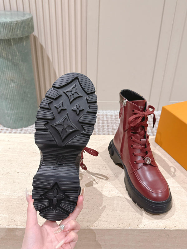LV Squad Lace-up Ankle Boot 5cm Burgundy Cowhide 576972