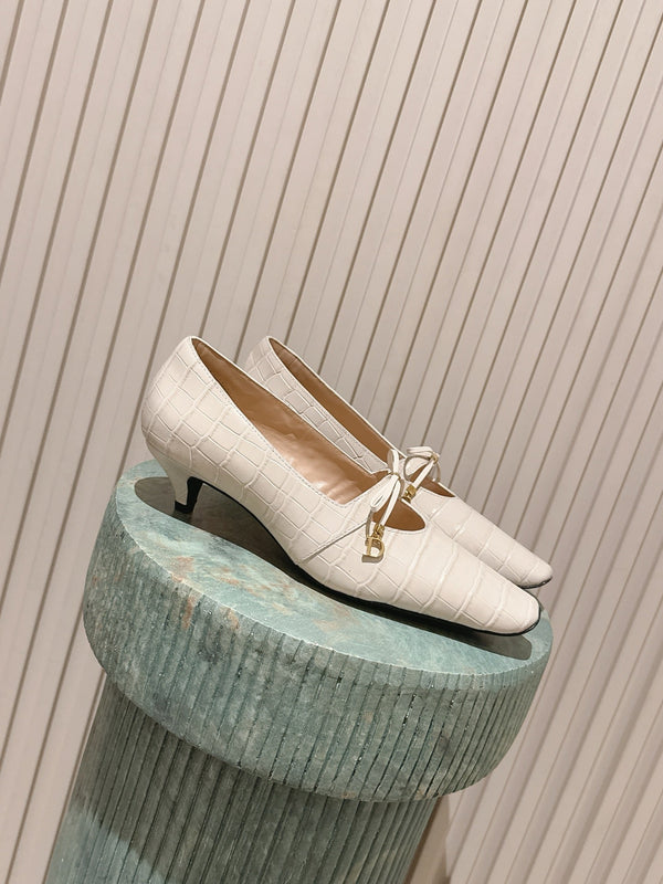 CD Muse Pump 4cm White Crocodile-Printed Calfskin 694198
