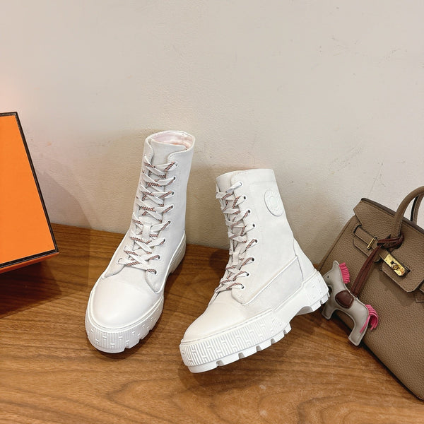 HM 26S Fresh Ankle Boots 4cm White Suede Leather 110601
