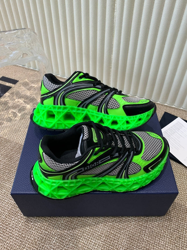 CD Sneaker B35 In Green Mix White Black Calfskin And Fabric 113119