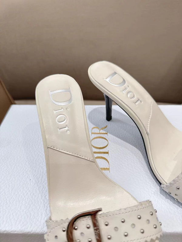 CD 26s Open Toe Mules 8.5cm Cream Studded Leather 116943