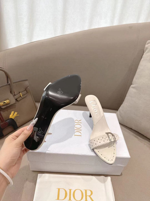 CD 26s Open Toe Mules 8.5cm Cream Studded Leather 116943