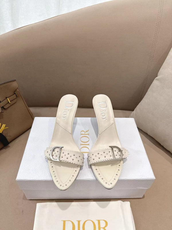 CD 26s Open Toe Mules 8.5cm Cream Studded Leather 116943