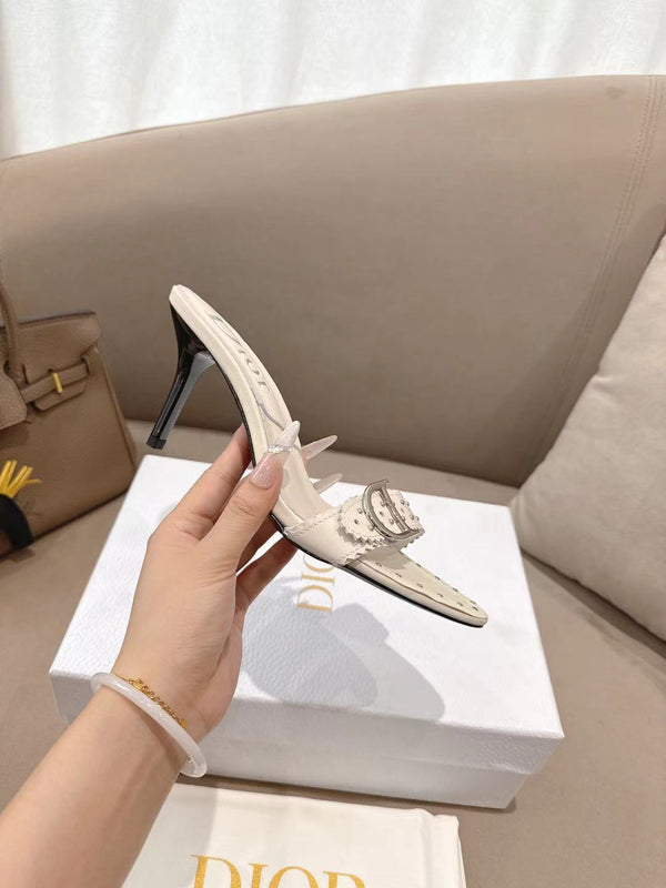 CD 26s Open Toe Mules 8.5cm Cream Studded Leather 116943