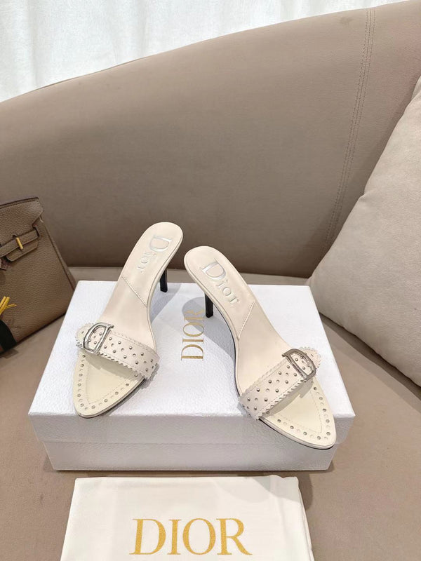 CD 26s Open Toe Mules 8.5cm Cream Studded Leather 116943