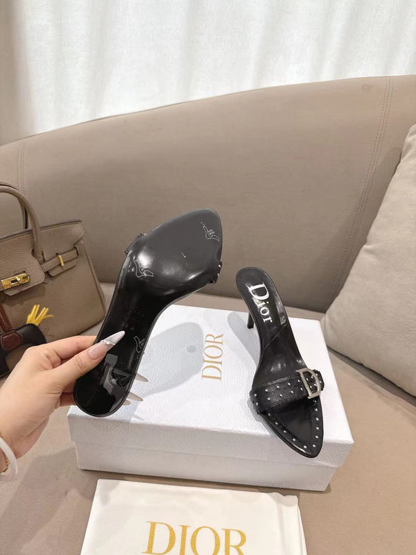 CD 26s Open Toe Mules 8.5cm Black Studded Leather 116942