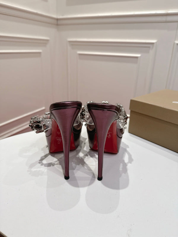 CL 26s Solo Zee Platform Sandals 16cm Burgundy Metallic Leather 912435