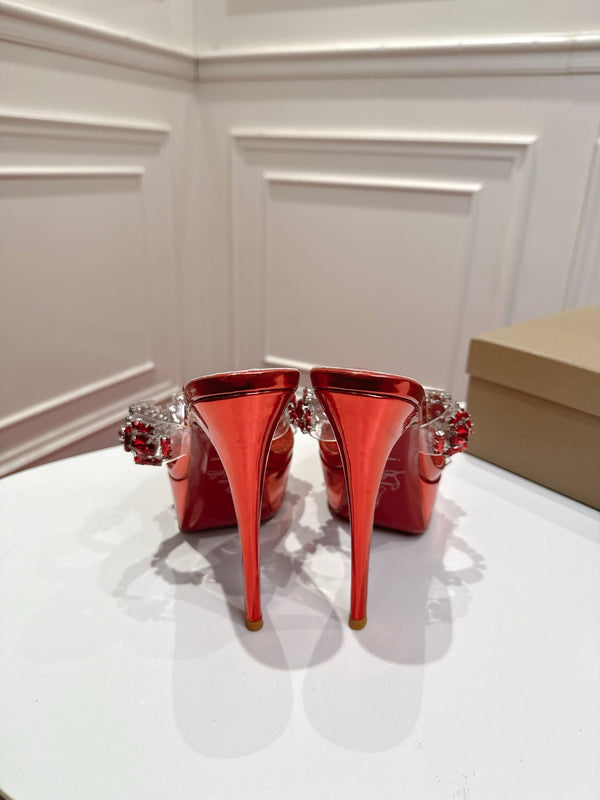 CL 26s Solo Zee Platform Sandals 16cm Red Metallic Leather 912436