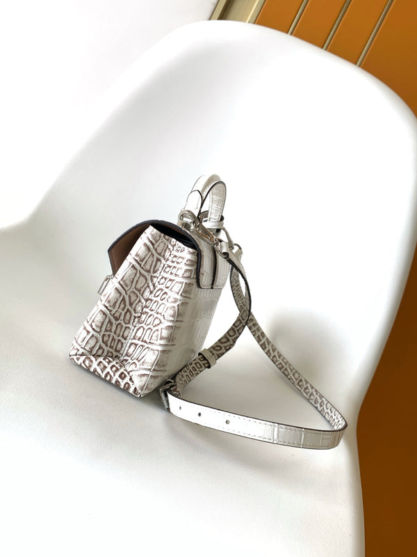 LV 25s Rose Des Vents Handbag 19cm White Crocodile Himalaya Metal HW