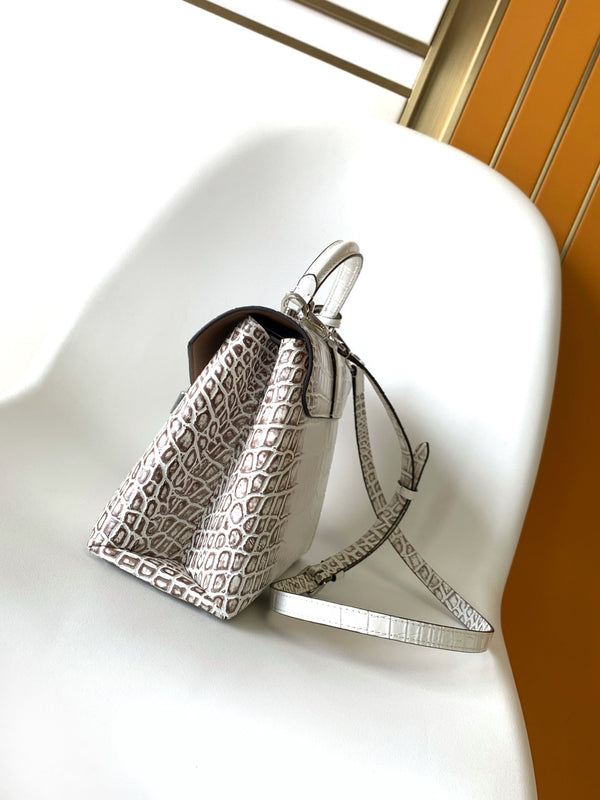 LV 25s Rose Des Vents Handbag 27cm White Crocodile Himalaya Metal HW