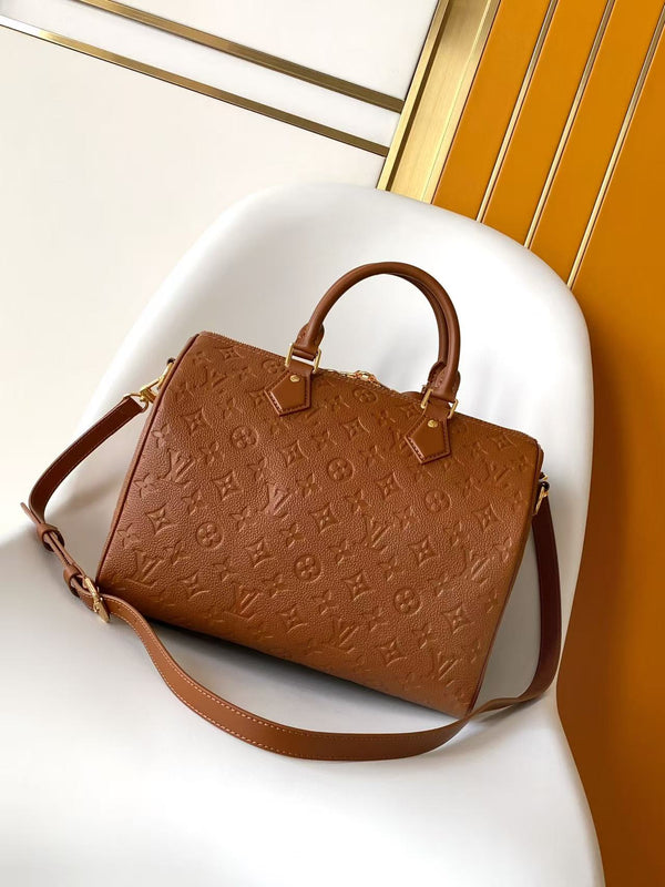 LV M28662 Speedy Soft 30 Bag Brown Monogram Empreinte Leather