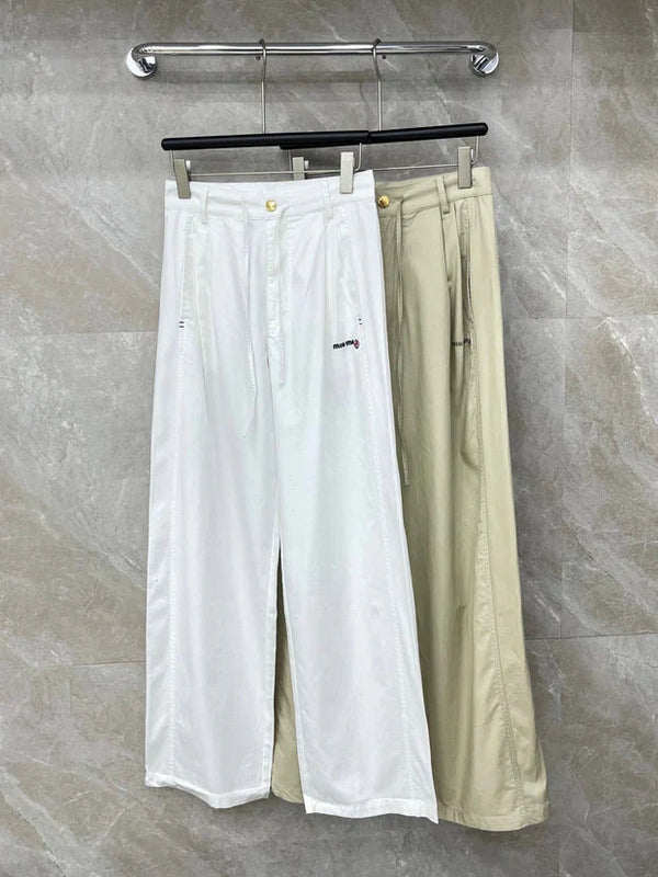 Miumiu 2026 Drawstring Pant White and Beige Nylon Fabric