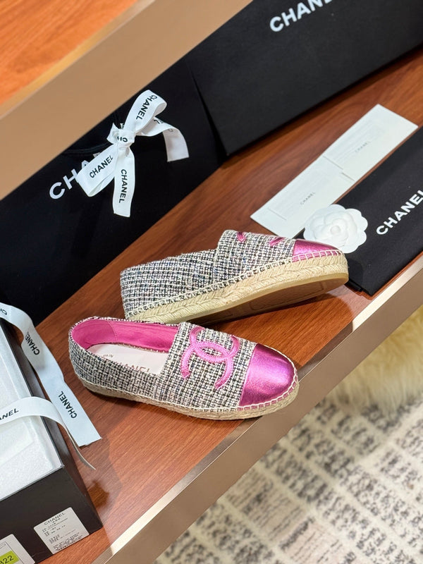 CC 25 Espadrilles Logo Pink Fabric Sheepskin 310157
