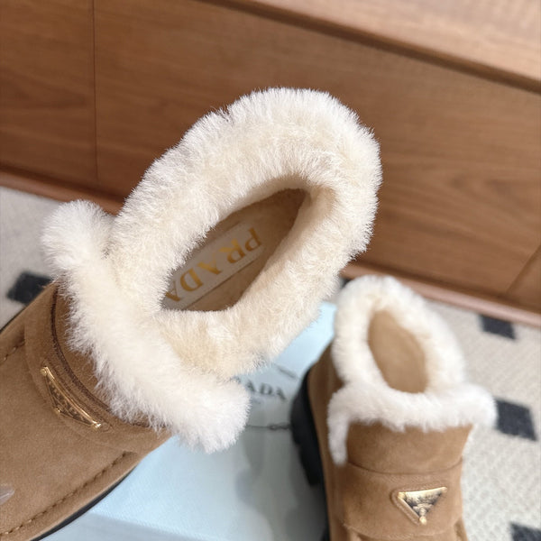 Prad Shearling Ankle Boots Camel Suede Fur 118341