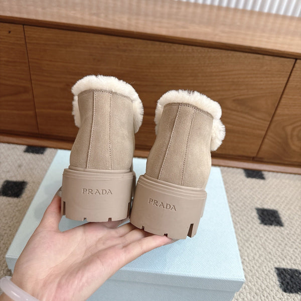 Prad Shearling Ankle Boots Beige Suede Fur 118343