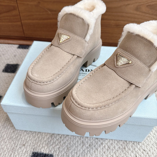Prad Shearling Ankle Boots Beige Suede Fur 118343