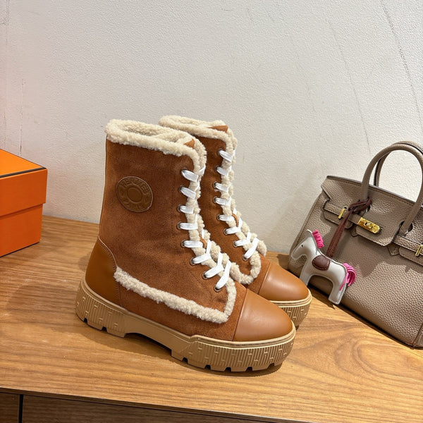 HM 26S Fresh Botines 4cm Tan Suede Shearling 110592
