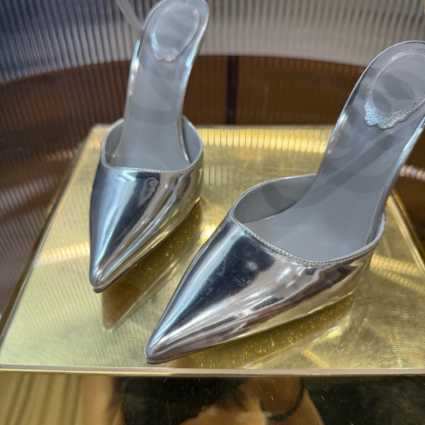 RC 25C Single Sandals Silver Glossy Sheepskin Rhinestone 339495