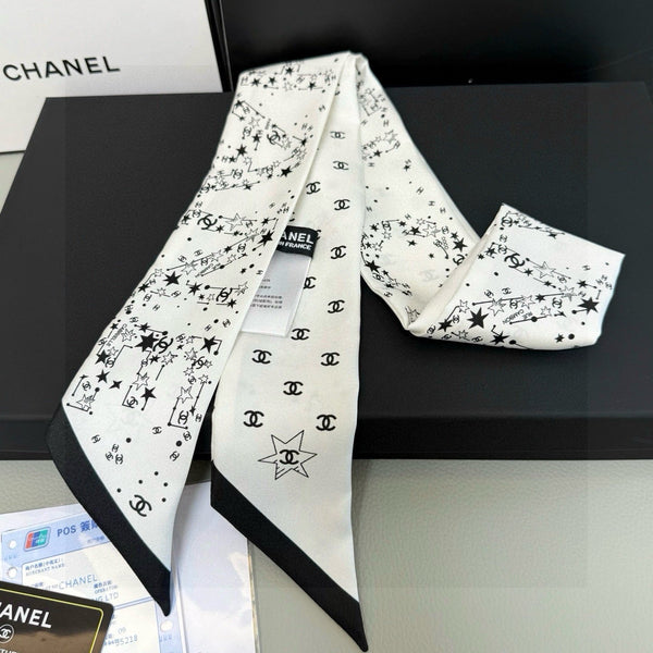 CC Twilly Mini Star Scarf 120cm White Mulberry Silk 945723