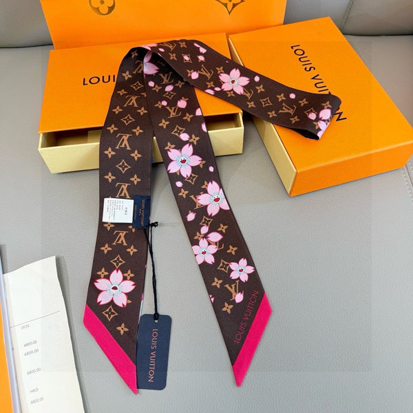 LV Twilly Scarf 120cm Brown Colorful Silk 965655