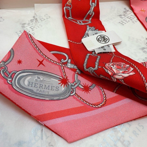 HM Twilly Mini Scarf 105 Pink Red Multi Silk Twill 153187