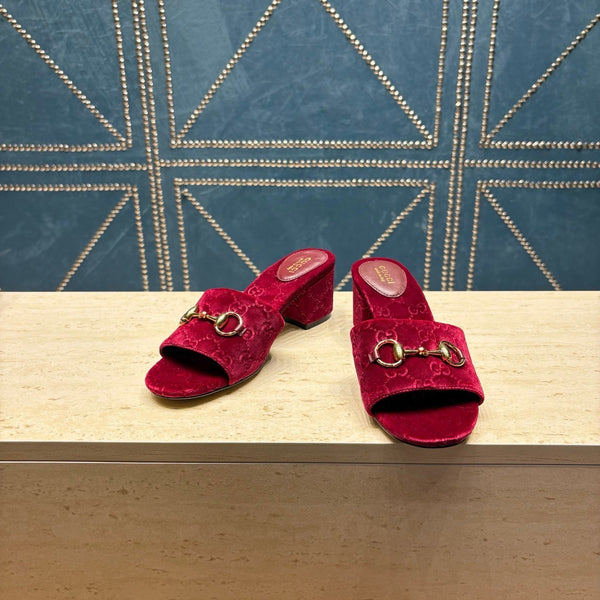 GG 26ss Chunky Heel Sandals 55 Bugundy Velvet 741301