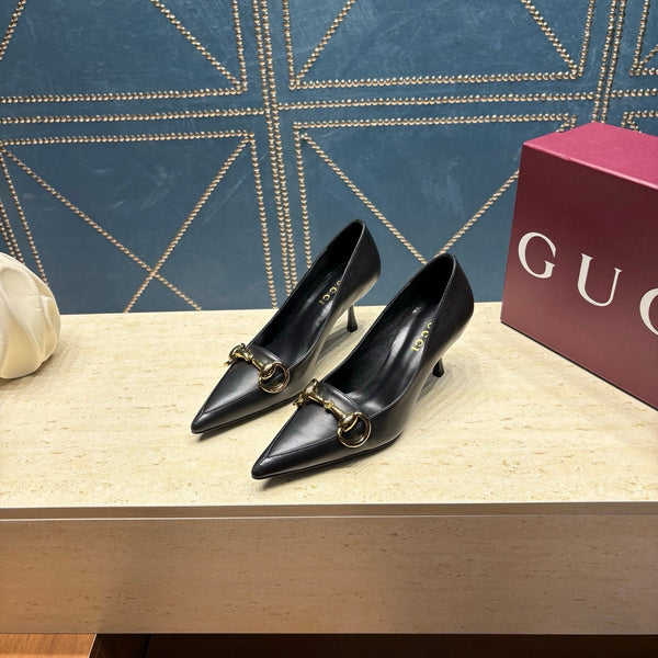 GG 26s Signoria Horsebit Pumps 7cm Black Leather 106950