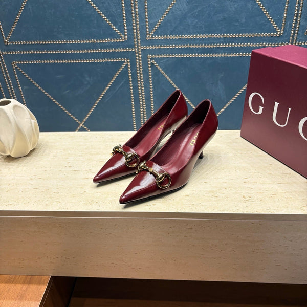 GG 26s Signoria Horsebit Pumps 7cm Burgundy Leather 106951