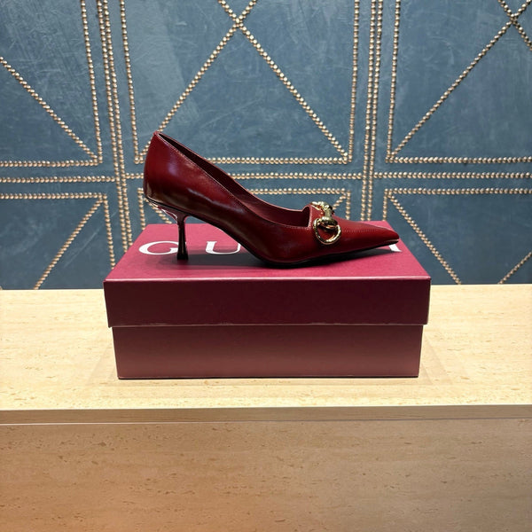 GG 26s Signoria Horsebit Pumps 7cm Burgundy Leather 106951