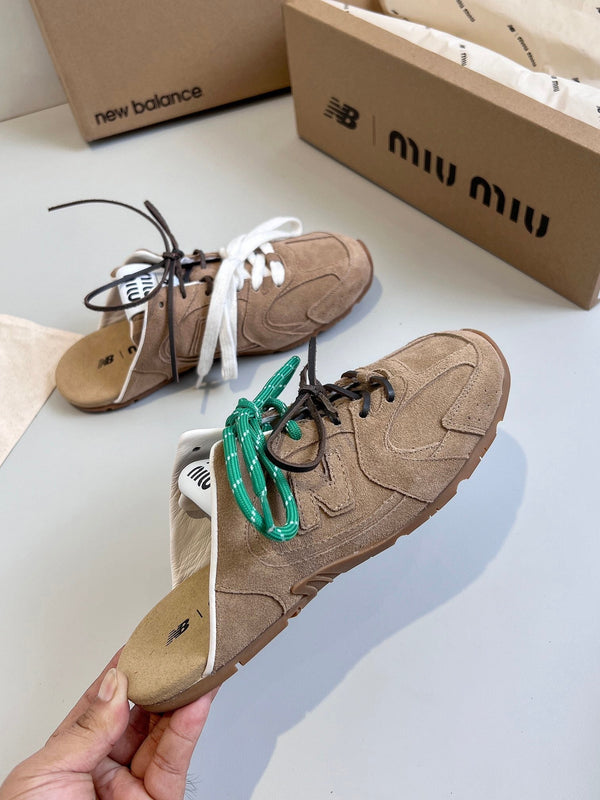 Miu x NB 530 SL Mules Light Brown Suede Leather 642517
