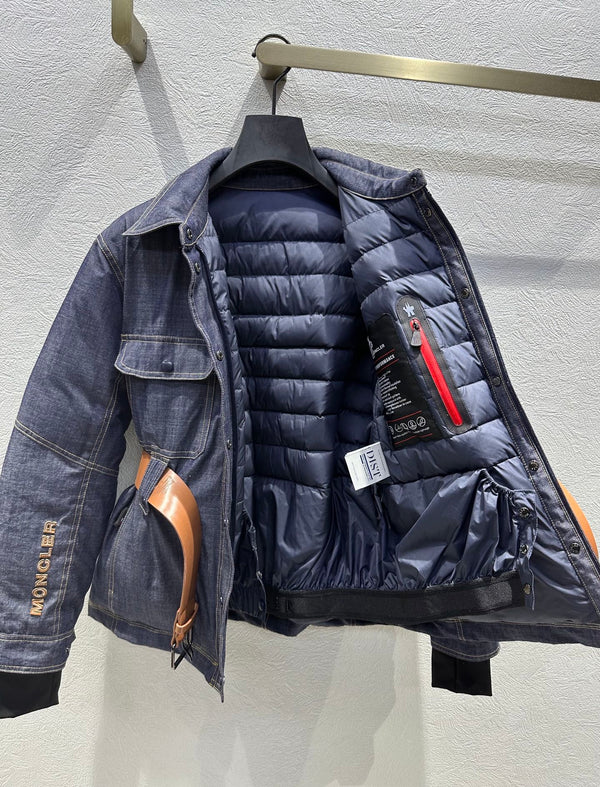 Moncler 2025 Grenoble Daintree Hooded Jacket With Belt Blue Denim Down