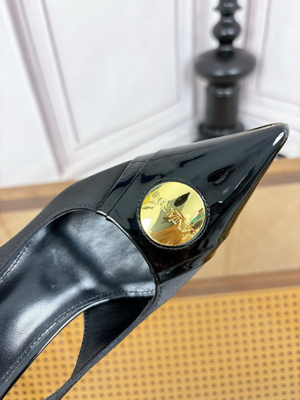 YSL Louis Slingback 10cm Black Satin Patent Leather 932063