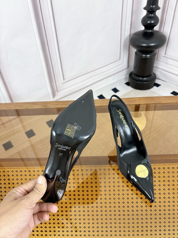 YSL Louis Slingback 10cm Black Satin Patent Leather 932063