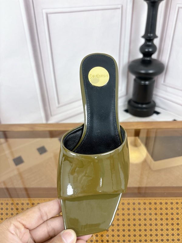 YSL High-Heeled Sandal 5.5cm Olive Patent Leather 932055