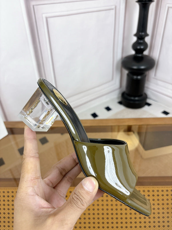 YSL High-Heeled Sandal 5.5cm Olive Patent Leather 932055