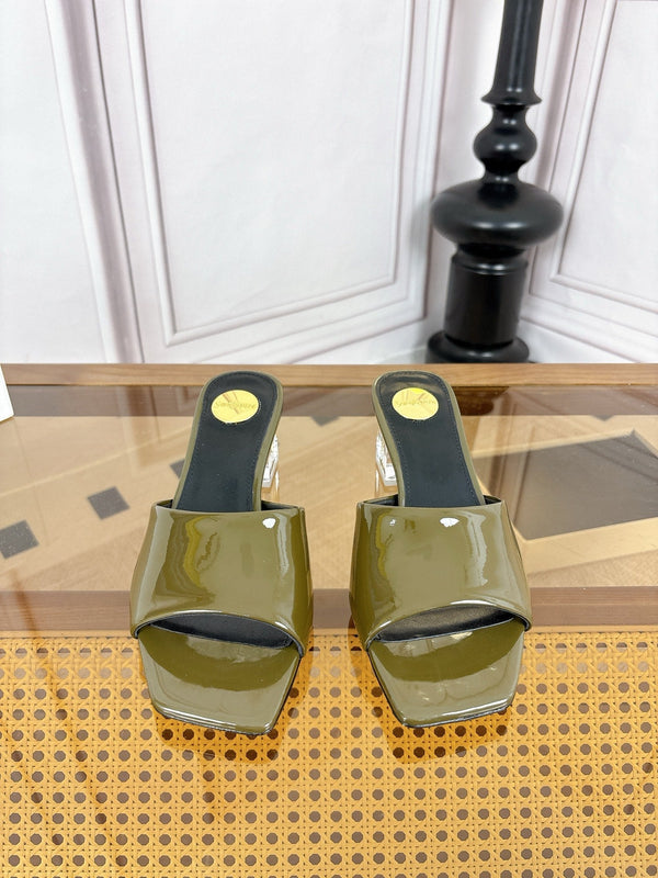 YSL High-Heeled Sandal 5.5cm Olive Patent Leather 932055