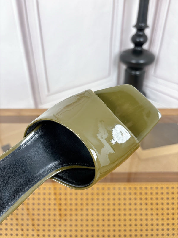 YSL High-Heeled Sandal 5.5cm Olive Patent Leather 932055