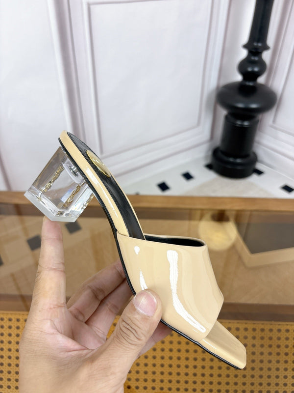 YSL High-Heeled Sandal 5.5cm Beige Patent Leather 932056