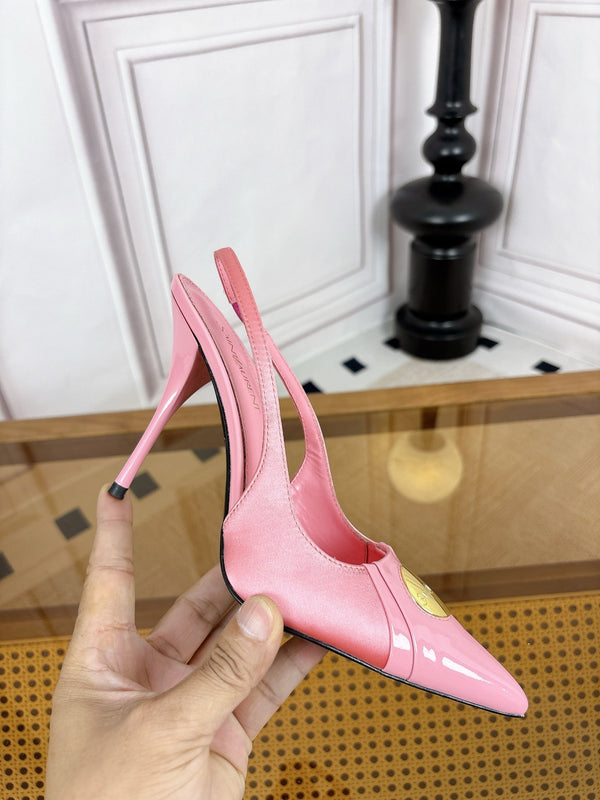 YSL Louis Slingback 10cm Light Pink Satin Patent Leather 932061